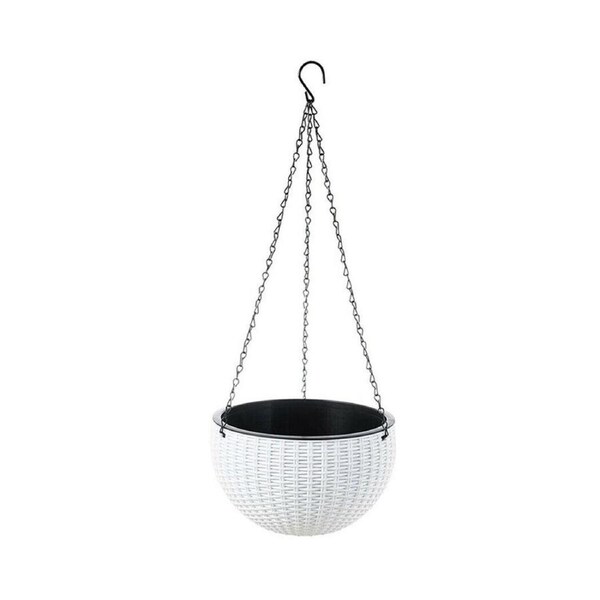 4X Landen Rattan Hanging Plant Pots Flower Baskets Hanger Self Holder Wall 21.5cm White
