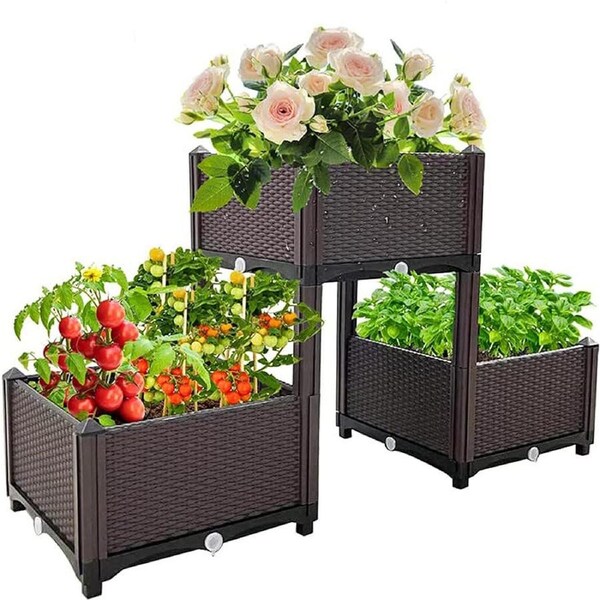 3PCS SpringUp Garden Bed Garden Pot Raised Plastic Planter for Flower Vegetable Grow Outdoor