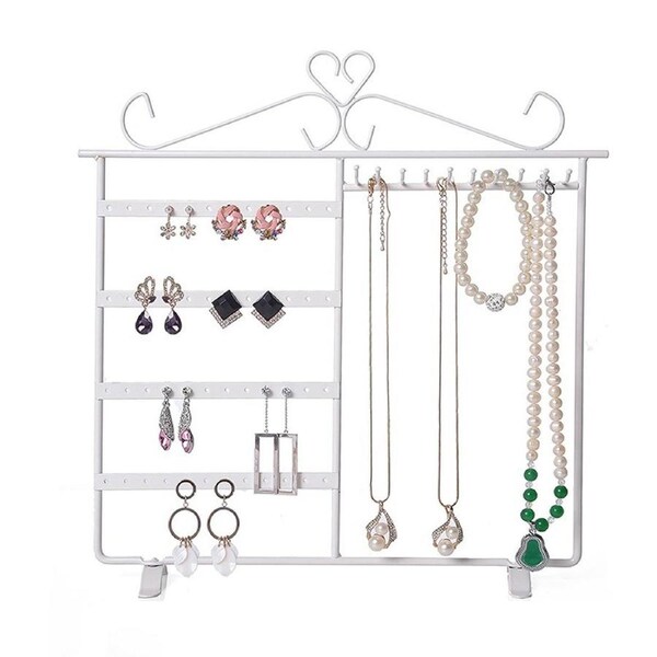 Vivva Jewelry Earring Bracelet Display Rack Stand Necklace Organizer Rack Holder 48 Roles 10 Hooks White