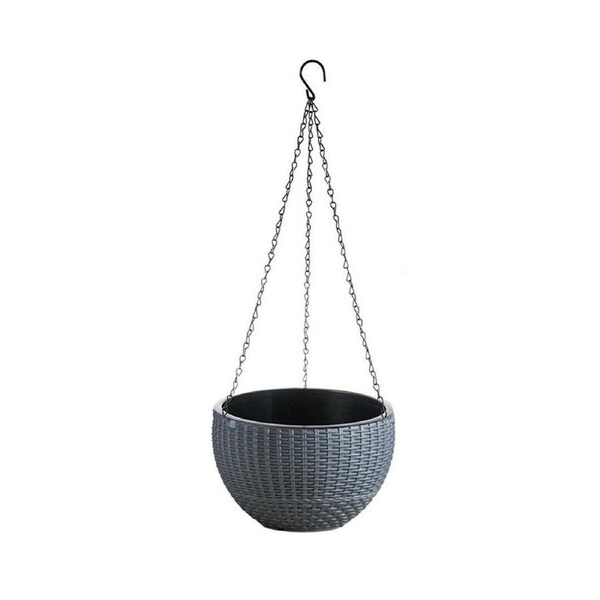 4X Landen Rattan Hanging Plant Pots Flower Baskets Hanger Self Holder Wall 21.5cm Gray