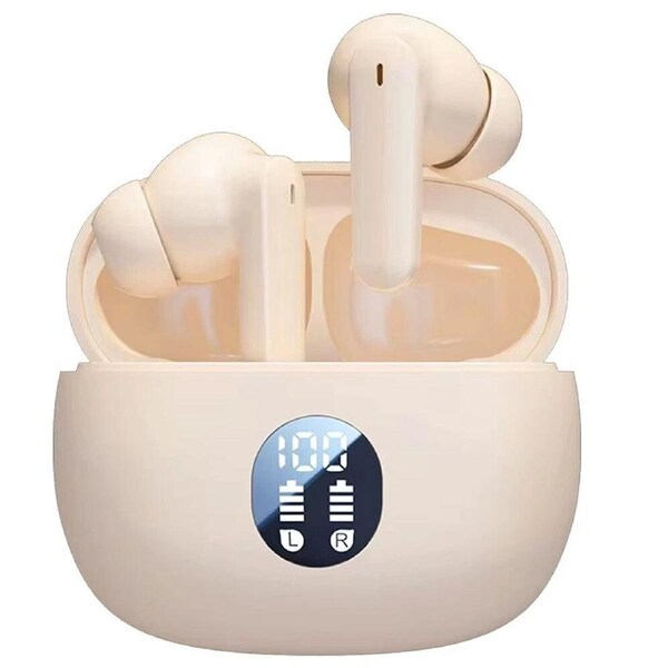 Cream White Sweatproof Wireless Bluetooth Earphones Headphones Sport Gym Earbuds with Mic