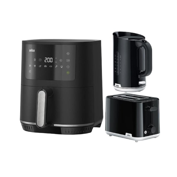 Braun Airfryer Oven 4.3L 1500W with 2 Slice Toaster & 1.7L Kettle BUNDLE Black