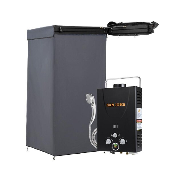 San Hima Shower Awning Tent Instant Ensuite Fold-Out + 8L Gas Hot Water Heater