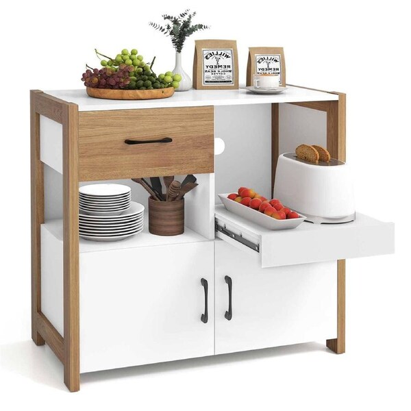 Giantex Kitchen Storage Cabinet Farmhouse Coffee Bar Pantry w/Drawer & Shelf Wooden Buffet Sideboard