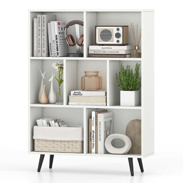 Giantex 7-Cube Bookcase Modern Storage Organizer w/Metal Legs Display Rack 3-Tier Bookshelf White