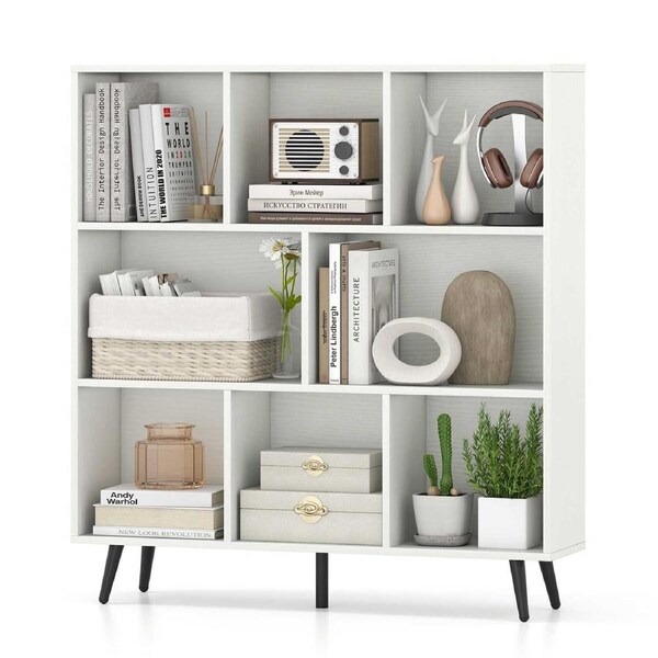 Giantex 8-Cube Bookcase 100cm Modern Storage Organizer w/5 Metal Legs Display Rack Bookshelf White