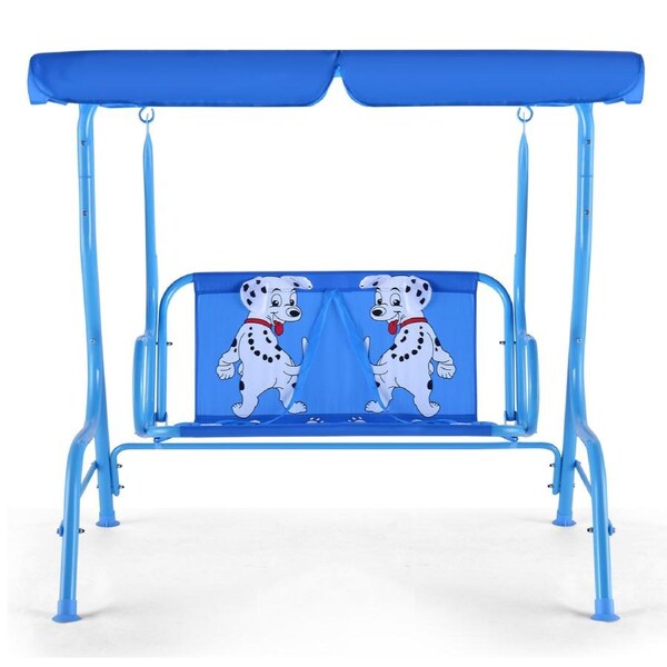 Babyjoy 2-Seater Garden Hanging Swing Bench Porch Swing Chair w/Adjustable Tilt Canopy & Metal Stand Puppy Pattern
