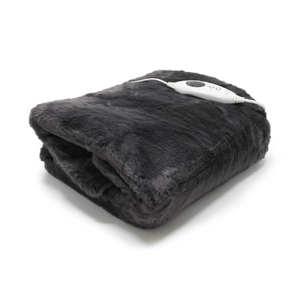 Onkaparinga Faux Mink Heated Throw Charcoal