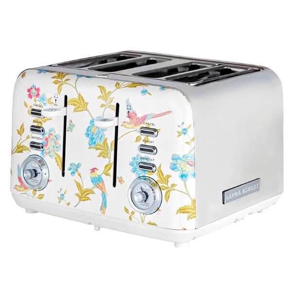 Laura Ashley Elveden 4 Slice Toaster White & Silver