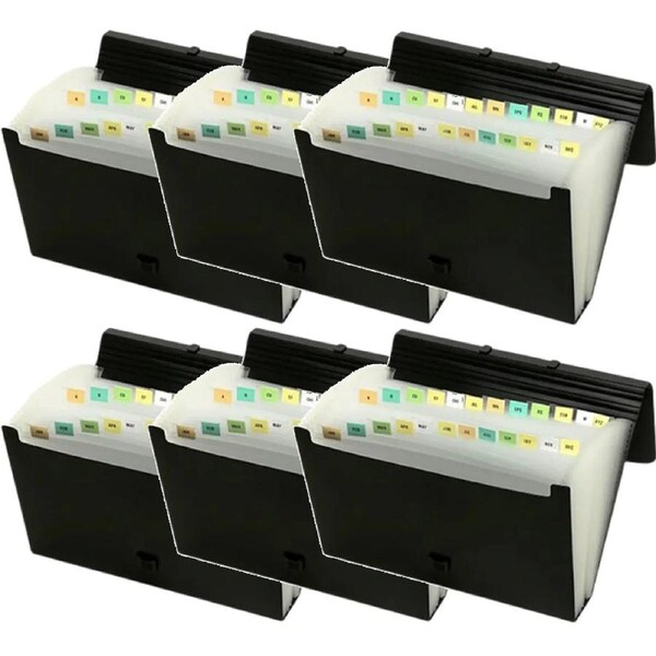 Marbig Expanding File Folder PP 26 Pocket A-Z Month Tabs Foolscap Black 6 Pack
