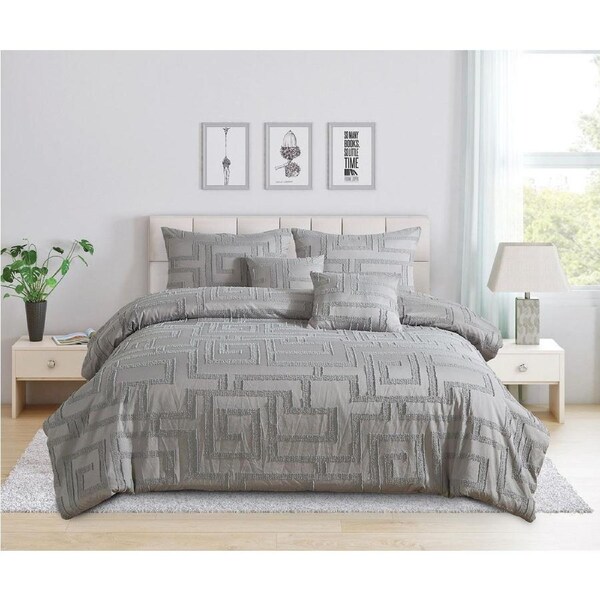 Tufted Jacquard Quilt/Doona/Duvet Cover Set - Grey - Queen Size