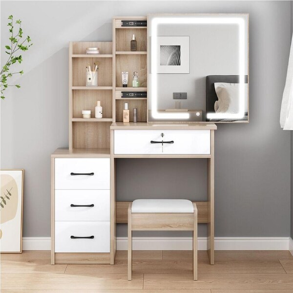 ALFORDSON Dressing Table Stool Set Mirror Wood