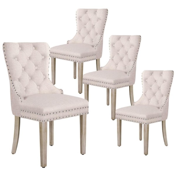 ALFORDSON Set of 4 Dining Chairs Kitchen Lounge Padded Diamond Tufted Fabric Beige