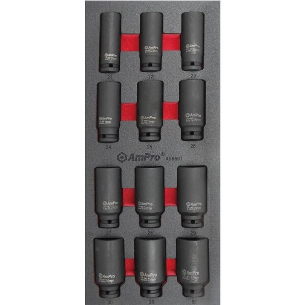 Ampro 1/2" Drive Metric Deep Impact Socket Set 12 Piece AS6661