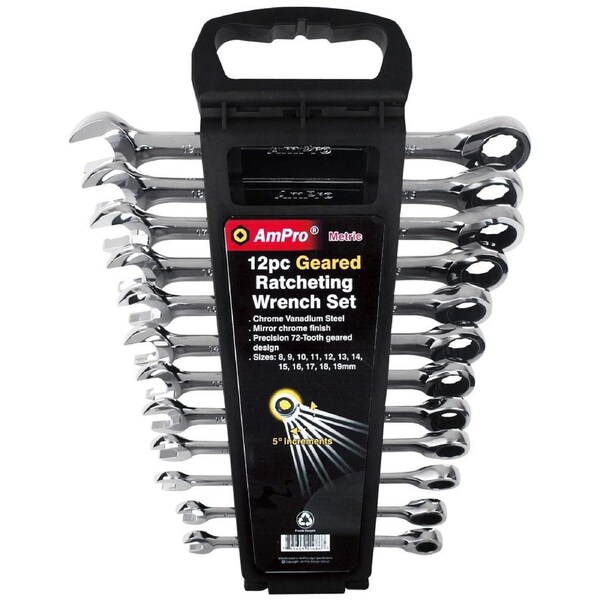 Ampro 12PC Geared Ratcheting Wrench Set (8-19mm) T41487