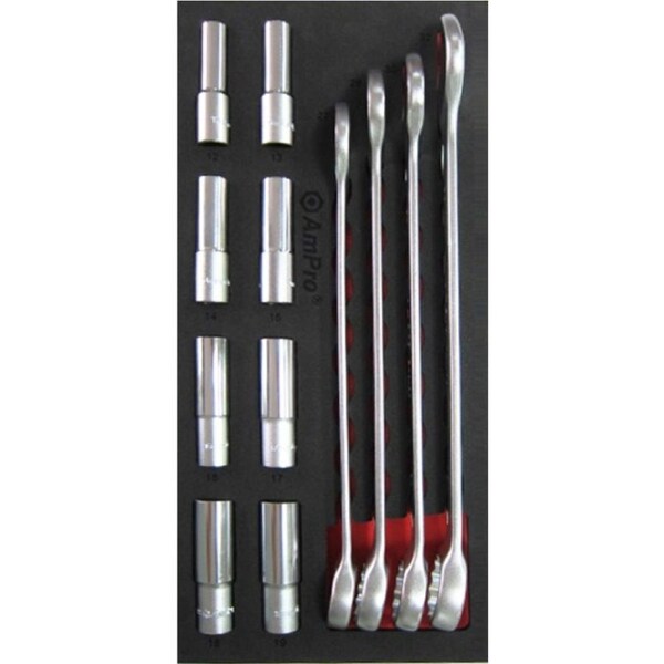 Ampro 1/2" Drive Metric Deep Socket and Combination Wrench Set 12 Piece T40198