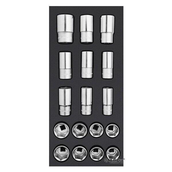 Ampro 1/2" Drive Metric & Imperial Jumbo Socket Set 17 Piece T45522