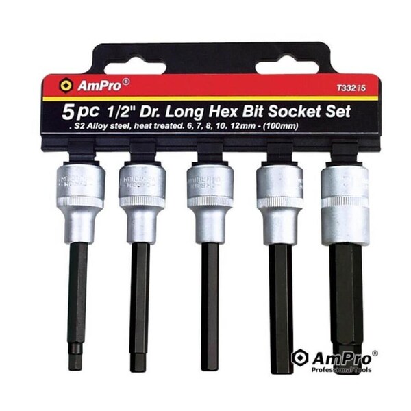 Ampro 1/2" Drive Long Hex Bit Socket Set 5 Piece T33215