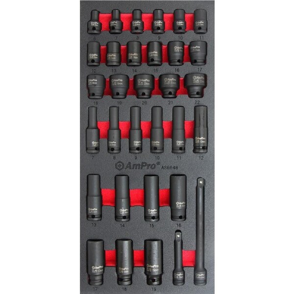 Ampro 3/8" Drive Metric Impact Standard & Deep Socket Set 32 Piece AS6648