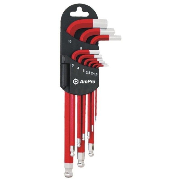 Ampro Metric Magnetic Long Arm Hex Wrench Set 9 Piece T22984