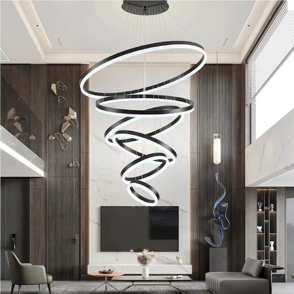BAMDECOR A18815 Nordic Home Decor Dining Room Pendant lamp lights Ceiling Lamp Hanging Light Chandelier Lamps (6 Rings-Black)