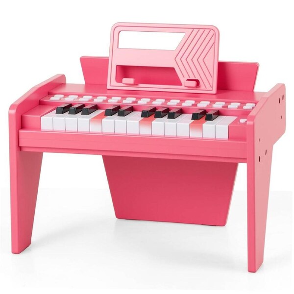 Babyjoy 25-Key Piano Keyboard Educational Music Instrument w/Music Stand & Teaching Mode Mini Electronic Piano Pink