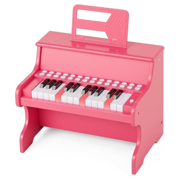 Babyjoy 25 Keys Kids Piano Keyboard w/Music Stand & Teaching Mode Mini Digital Piano Toy Educational Music Instrument Pink