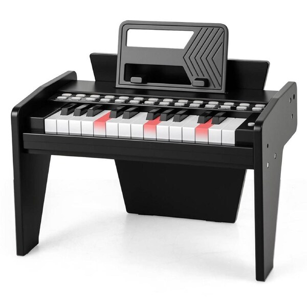 Babyjoy 25-Key Piano Keyboard Educational Music Instrument w/Music Stand & Teaching Mode Mini Electronic Piano Black