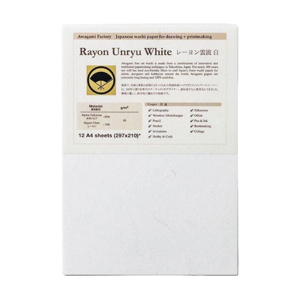 12pc Awagami Washi-Rayon Multi-Purpose Creative Art Paper A4 Unryu White