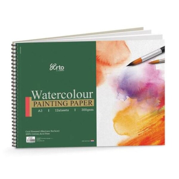 Arto 100% Cotton Watercolour Spiral Cold Press Pad 12 Sheets 300gsm A3
