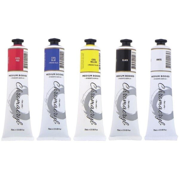 5pc Chromacryl Student Fast Drying Water-Based Acrylic Cool Colours Set 75ml
