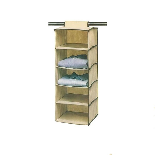 5 Tier Hanging Wardrobe Storage Holder – 30x30x100cm Clothes Organiser in Beige