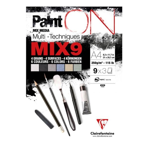 Clairefontaine Paint'On Mix9 Paper Art Pad 27 Sheets 250gsm A4 Assorted
