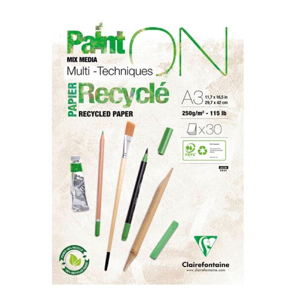 Clairefontaine Paint'On Mixed Media Heavy-Weight Art Pad Recycled A3