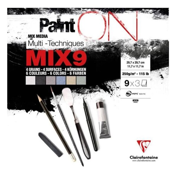 Clairefontaine Paint'On Mix9 Paper Pad 27 Sheets 250gsm 29.7x29.7cm Assorted