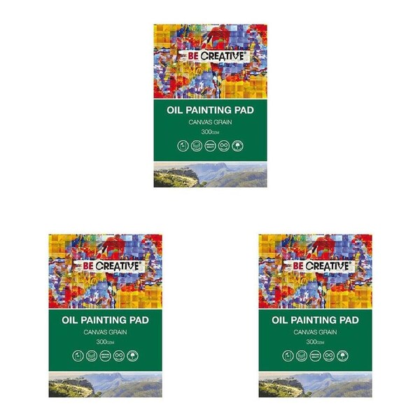 3PK Be Creative Oil Painting Heavy-Weight Paper Pad Canvas Grain 300gsm A4