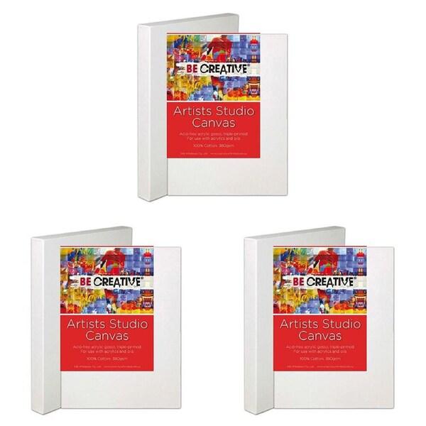3PK Be Creative Deep Edge Stretched 100% Cotton Canvas 406 x 406mm 16x16in