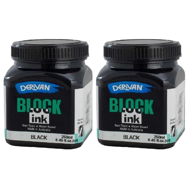 2PK Derivan Lino and Block Printing Water-Based Non-Toxic Ink 250ml Black