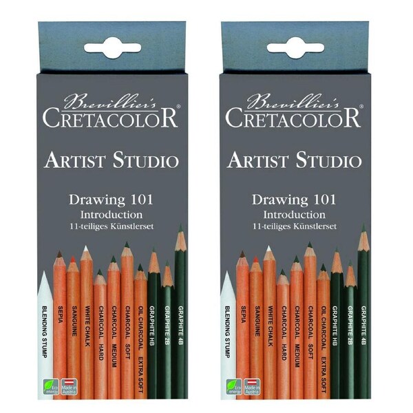 2PK Cretacolor Artist Studio Sketching 101 Set Graphite/Charcoal/Oil/Chalk