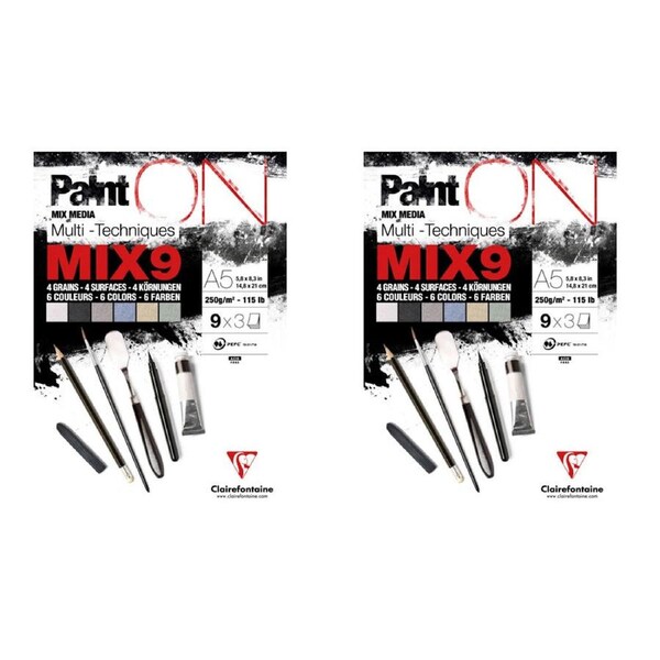 2PK Clairefontaine Paint'On Mix9 Paper Art Pad 27 Sheets 250gsm A5 Assorted
