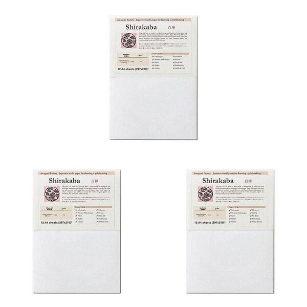 3x 12pc Awagami Washi Mixed-Media Creative Art Paper A4 Shirakaba White