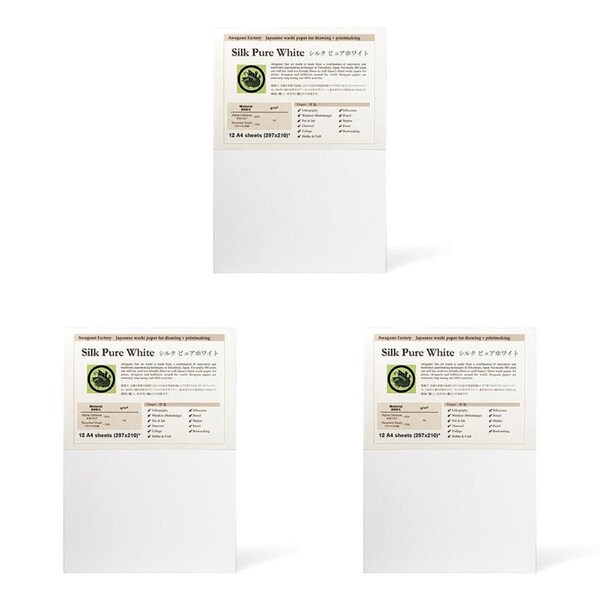 3x 12pc Awagami Washi Mixed-Media Creative Art Paper A4 Silk Pure White