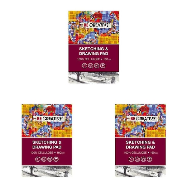 3PK Be Creative 100% Acid-Free Cellulose Drawing White Paper Pad 160gsm A3