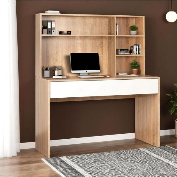 ACA Computer Desk with Hutch Writing Workstation Home Office Open Display Shelf