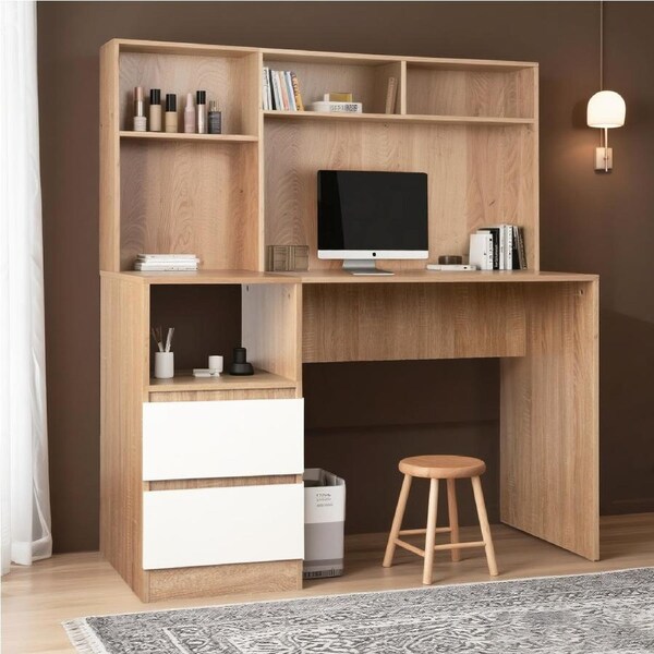 ACA Computer Study Desk with Hutch Writing Workstation 2 Drawers Home Office Shelf Cabinet