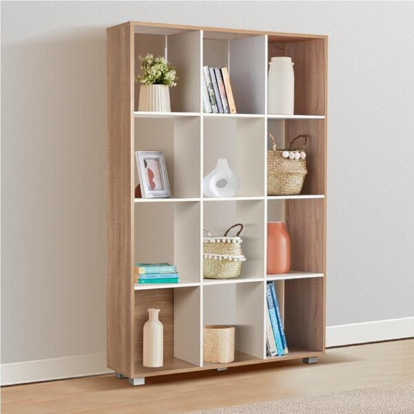 ACA Bookshelf 4 Tier 12-Cube Display Book Shelves Storage Stand Bookcase Etagere