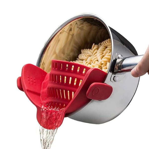 Nevenka Silicone Pasta Strainer Clip-On for Pots and Pans Heat Resistant Colander-Red