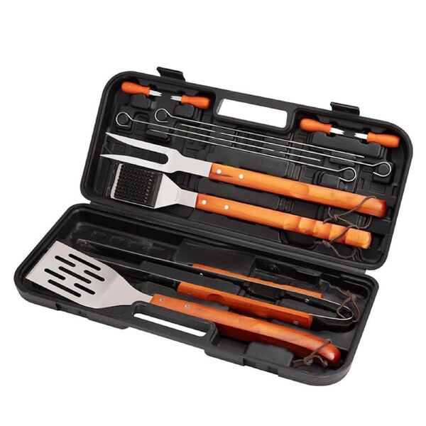 Nevenka 13 Pcs Wooden Grill Tools with Recycled Plastic Case Spatula Tongs Brush