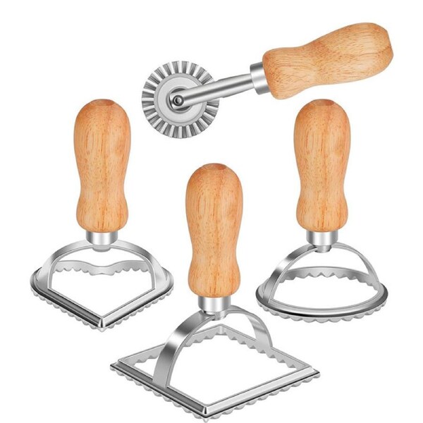 Nevenka 3 Pcs Ravioli Stamp Maker + 1 Pcs Cutter Wheel for Pasta Dumplings