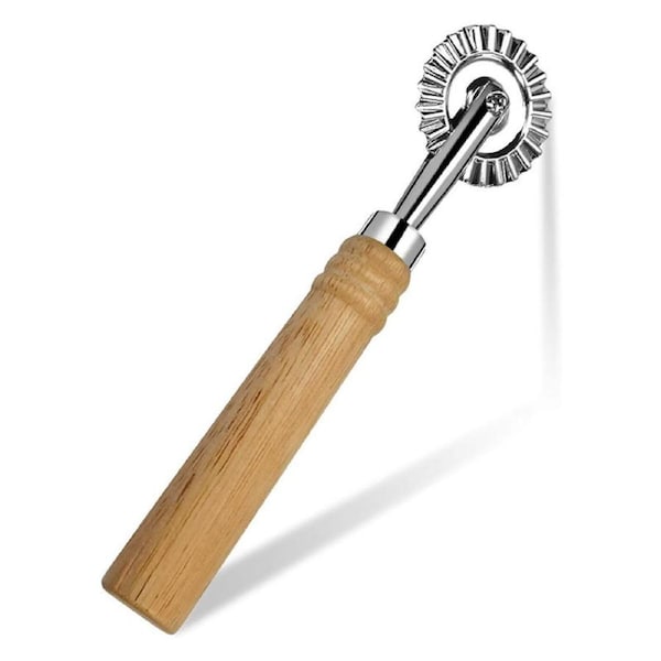 Nevenka Ravioli Cutter Wheel with Long Wooden Handle and Fluted Edge for Kitchen